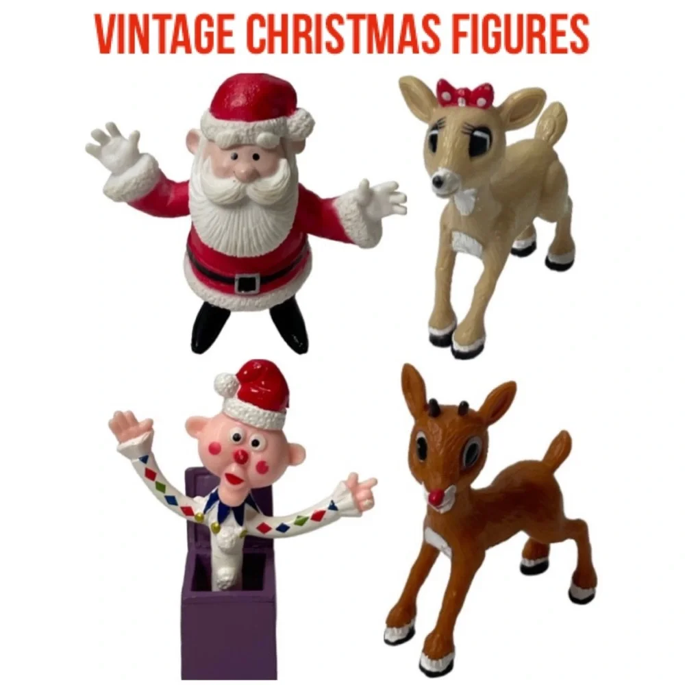 Vintage Christmas Decor Figures Santa Jack in the box Rudolph Reindeer Clarice